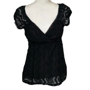 Y2K Black Lace Babydoll Top Red Shimmer Whimsigoth Witchy Dark Romantic SM